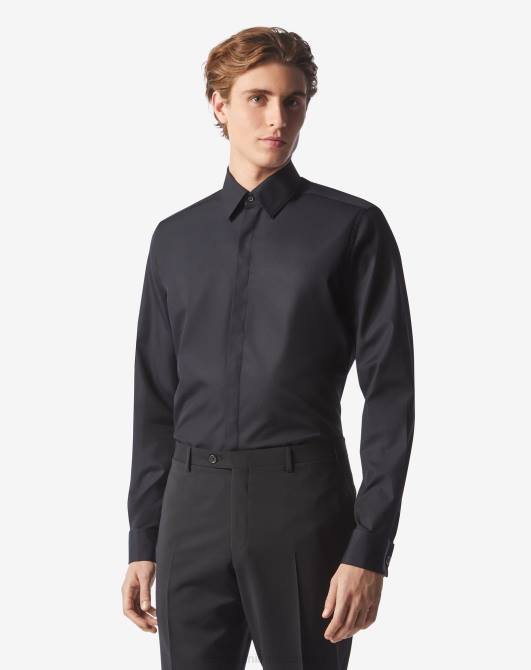 Abendhemd aus Baumwollpopeline Corneliani Männer 8RL031 Schwarz Kleidung