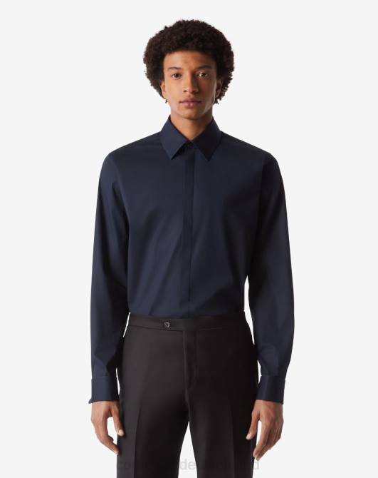 Abendhemd aus Baumwollpopeline Corneliani Männer 8RL032 Navy blau Kleidung