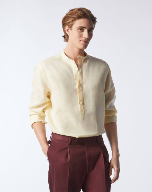 Chambray-Leinenhemd Corneliani Männer 8RL0213 Senf Kleidung