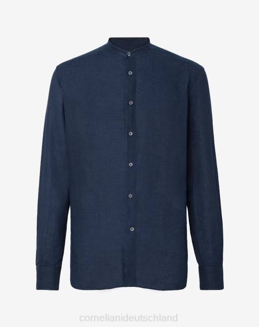 Gewaschenes Hemd mit Circle-Guru-Kragen Corneliani Männer 8RL0186 Navy blau Kleidung