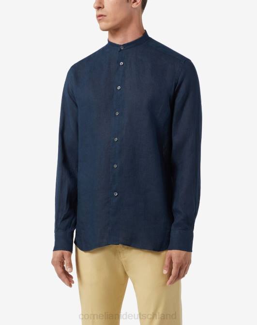 Gewaschenes Hemd mit Circle-Guru-Kragen Corneliani Männer 8RL0186 Navy blau Kleidung