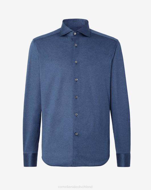 Hemd aus Baumwolljersey in Melange Corneliani Männer 8RL0201 Blau Kleidung
