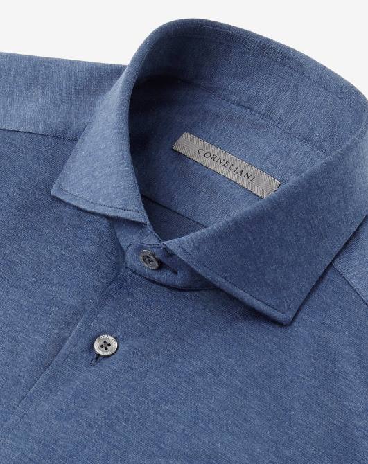 Hemd aus Baumwolljersey in Melange Corneliani Männer 8RL0201 Blau Kleidung