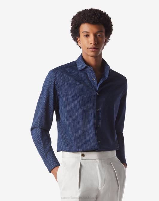 Hemd aus Baumwolljersey mit Aufdruck Corneliani Männer 8RL0234 Blau Kleidung
