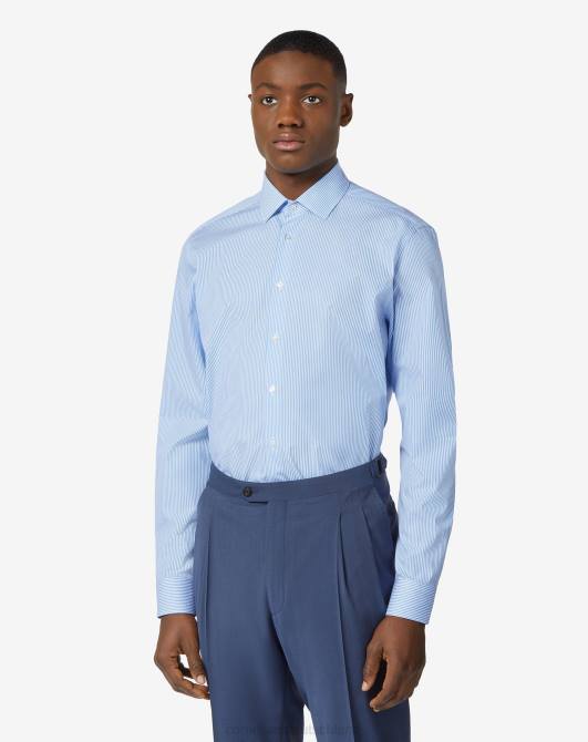Hemd aus Baumwollpopeline mit Mikrostreifen Corneliani Männer 8RL0195 Blau Kleidung