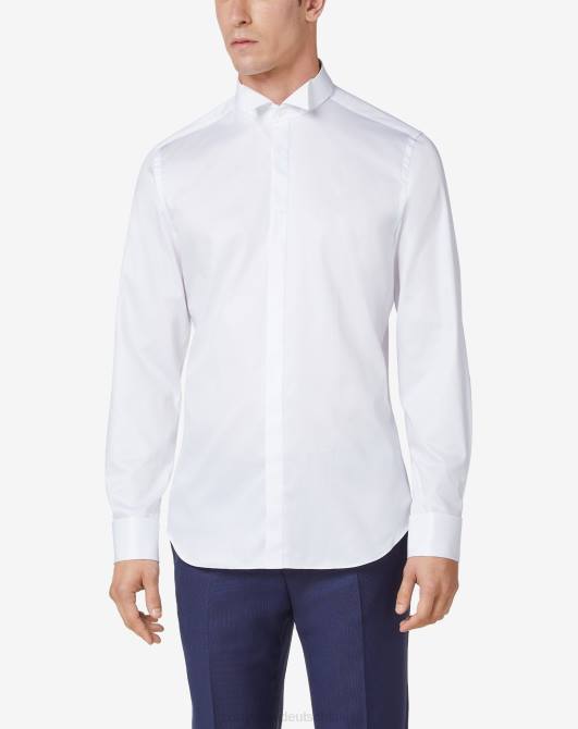 Optisches Smokinghemd aus Baumwollpopeline in Weiß Corneliani Männer 8RL026 optisches Weiß Kleidung
