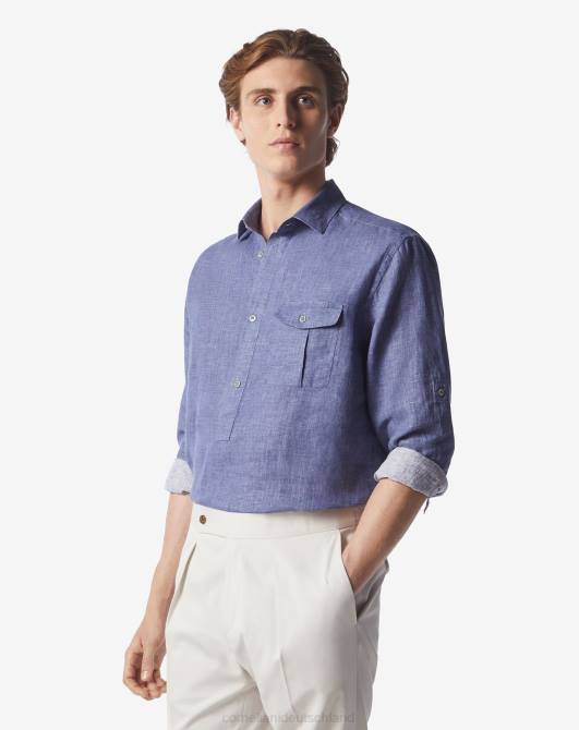 gewaschenes Leinenhemd Corneliani Männer 8RL0225 Blau Kleidung