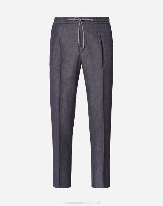 Jogginghose aus Wolle und Leinen Corneliani Männer 8RL0327 Melangeblau Kleidung