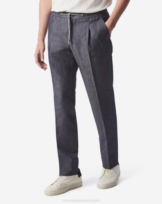 Jogginghose aus Wolle und Leinen Corneliani Männer 8RL0327 Melangeblau Kleidung