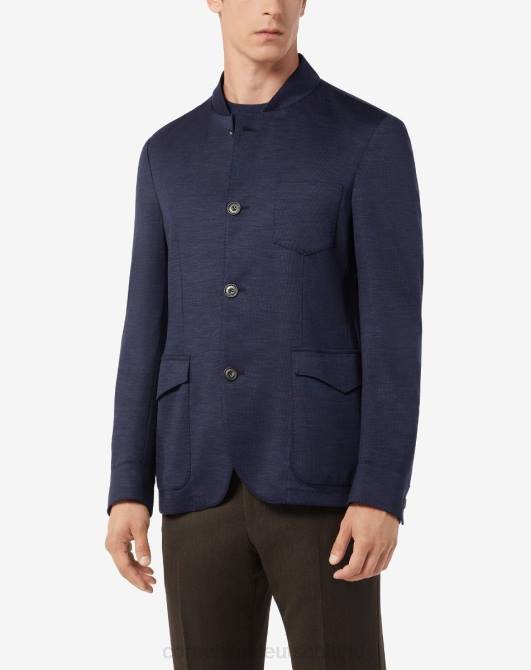 4-Knopf-Jacke aus Wolljersey Corneliani Männer 8RL046 Blau Kleidung