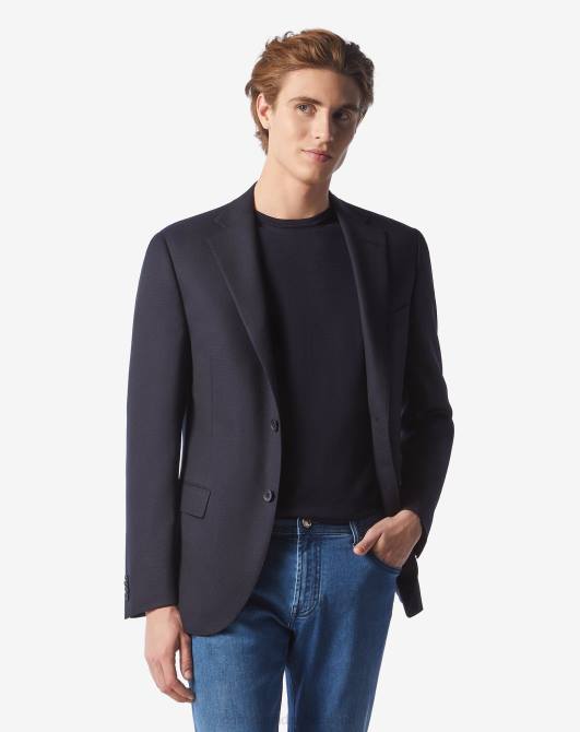 Cina-Jacke aus Hopsack-Wolle mit zwei Knöpfen Corneliani Männer 8RL056 Blau Kleidung