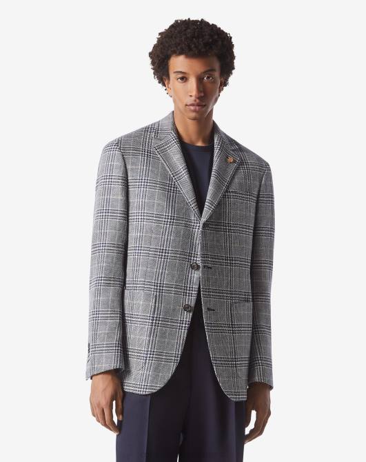 Jacke aus Baumwolle und Leinen mit drei Knöpfen Corneliani Männer 8RL068 Blau Kleidung