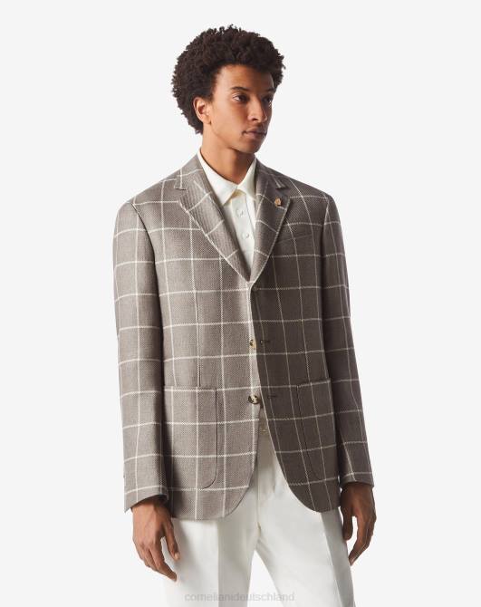 Jacke aus Baumwolle und Leinen mit drei Knöpfen Corneliani Männer 8RL069 braun Kleidung