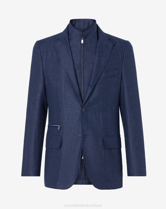 Jacke aus Leinen und Wolle mit drei Knöpfen Corneliani Männer 8RL073 Blau Kleidung