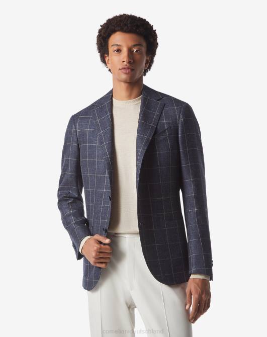 Jacke aus Wolle und Leinen mit zwei Knöpfen Corneliani Männer 8RL067 Dunkelblau Kleidung
