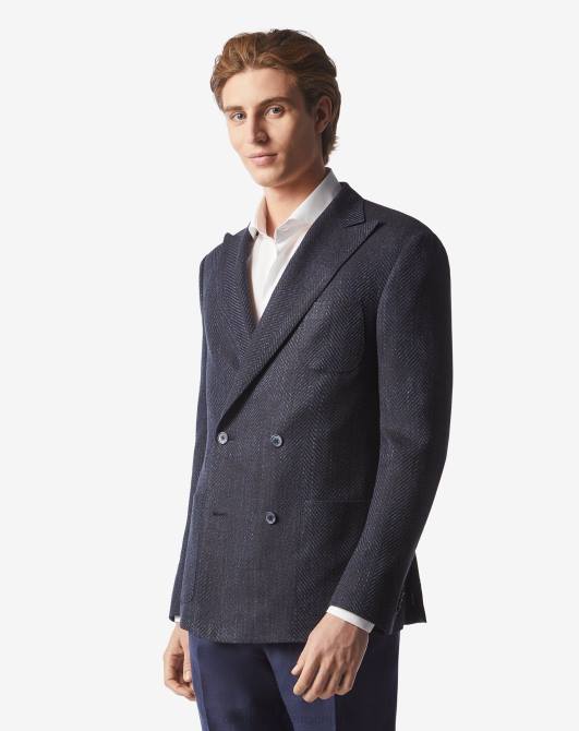 Jacke aus Wolle und Seide mit vier Knöpfen Corneliani Männer 8RL066 Navy blau Kleidung