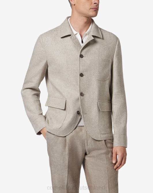 Kreisförmige Hemdjacke aus Bio-Hanf-Woll-Seide Corneliani Männer 8RL053 Beige Kleidung