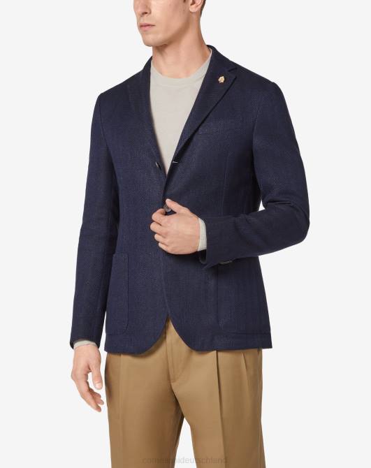 Zwei-Knopf-Jacke aus Baumwolle und Leinen Corneliani Männer 8RL048 Blau Kleidung