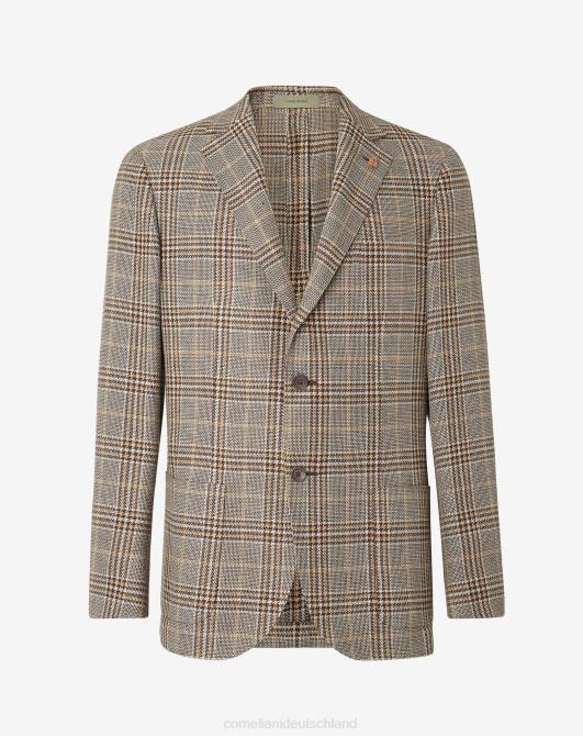 Zwei-Knopf-Jacke aus Baumwolle und Leinen Corneliani Männer 8RL049 Beige Kleidung