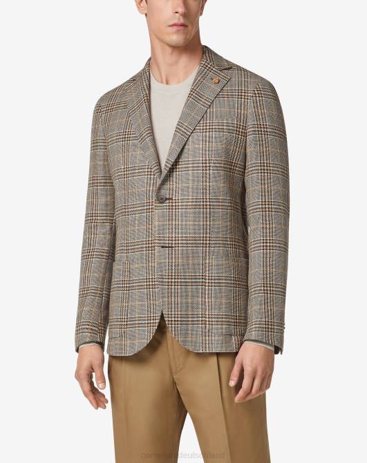 Zwei-Knopf-Jacke aus Baumwolle und Leinen Corneliani Männer 8RL049 Beige Kleidung