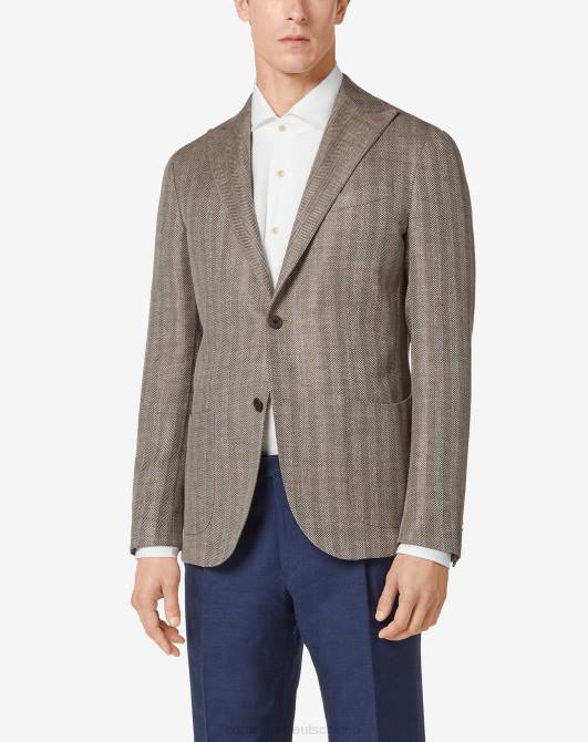 Zwei-Knopf-Jacke aus Leinen und Wolle Corneliani Männer 8RL061 braun Kleidung