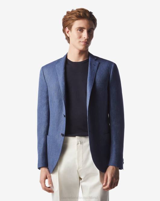 Zwei-Knopf-Jacke aus Leinen und Wolle Corneliani Männer 8RL062 Navy blau Kleidung