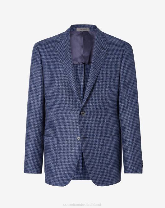 Zwei-Knopf-Jacke aus Twillwolle und Leinen Corneliani Männer 8RL051 Blau Kleidung