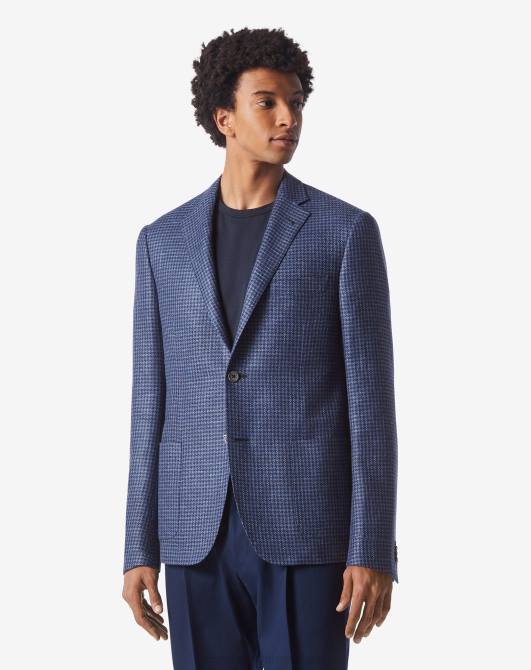 Zwei-Knopf-Jacke aus Twillwolle und Leinen Corneliani Männer 8RL051 Blau Kleidung