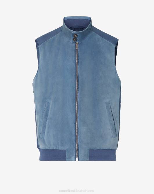 Gesteppte, gepolsterte Weste aus Leder und Baumwolle Corneliani Männer 8RL0103 Blau Kleidung
