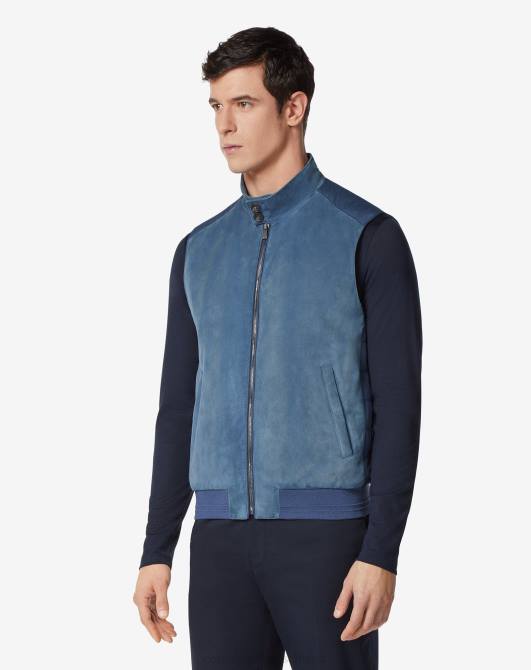 Gesteppte, gepolsterte Weste aus Leder und Baumwolle Corneliani Männer 8RL0103 Blau Kleidung