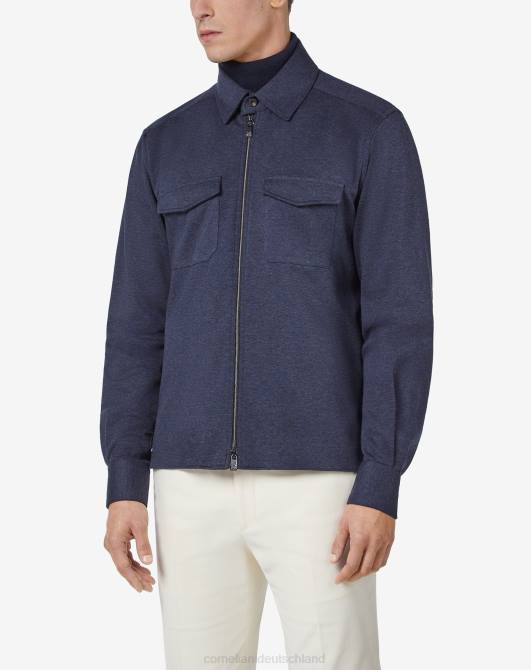 Overshirt aus technischem Baumwolljersey Corneliani Männer 8RL0108 Blau Kleidung