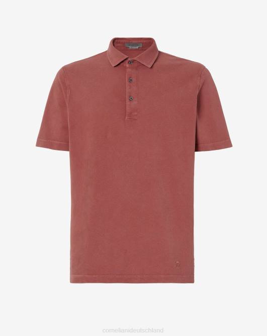 Geknöpftes Poloshirt aus gewaschenem Pikee Corneliani Männer 8RL0245 Rot Kleidung