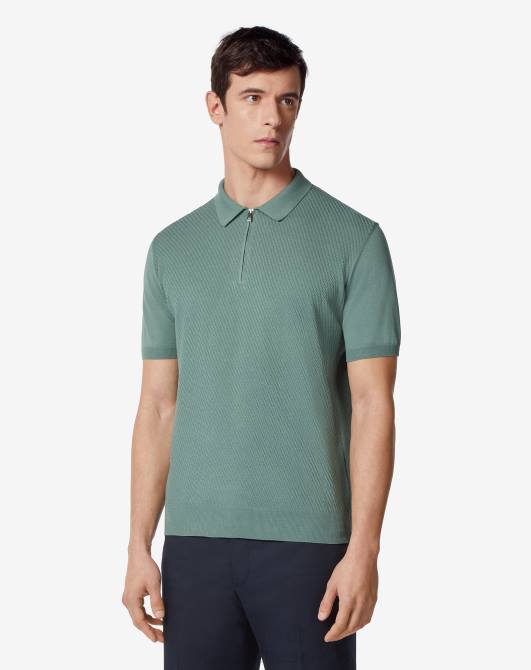Kurzärmliges Poloshirt aus Pima-Baumwolle mit Reißverschluss Corneliani Männer 8RL0256 Grün Kleidung