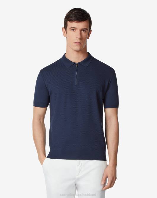 Kurzärmliges Poloshirt aus Pima-Baumwolle mit Reißverschluss Corneliani Männer 8RL0257 Navy blau Kleidung