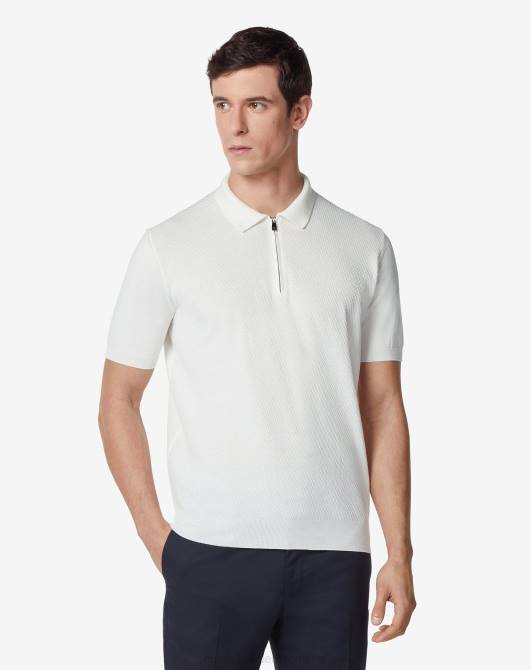 Kurzärmliges Poloshirt aus Pima-Baumwolle mit Reißverschluss Corneliani Männer 8RL0258 Weiß Kleidung