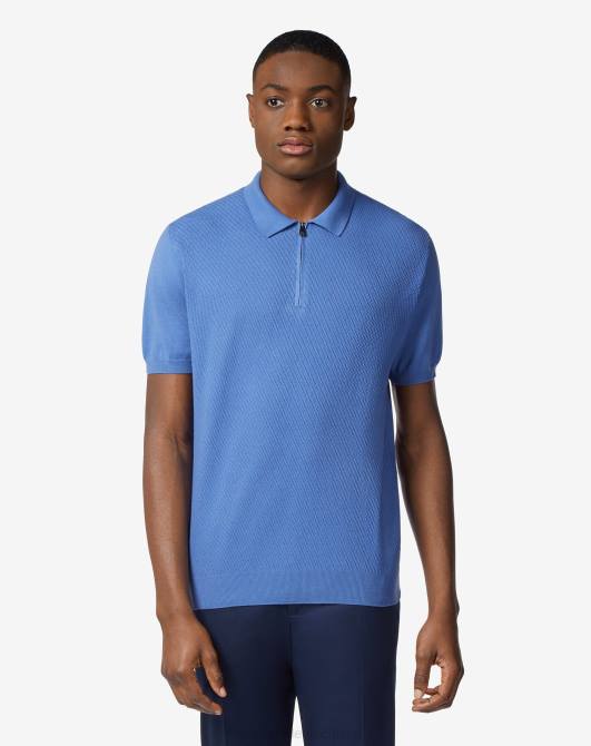 Kurzärmliges Poloshirt aus Pima-Baumwolle mit Reißverschluss Corneliani Männer 8RL0273 Blau Kleidung