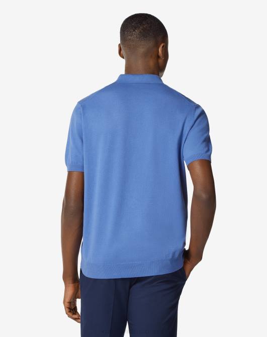 Kurzärmliges Poloshirt aus Pima-Baumwolle mit Reißverschluss Corneliani Männer 8RL0273 Blau Kleidung