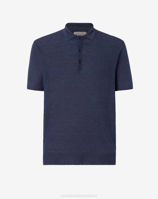 Kurzarm-Poloshirt aus Leinen Corneliani Männer 8RL0260 Navy blau Kleidung