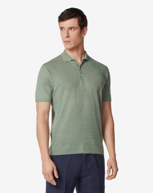 Kurzarm-Poloshirt aus Leinen Corneliani Männer 8RL0262 Grün Kleidung