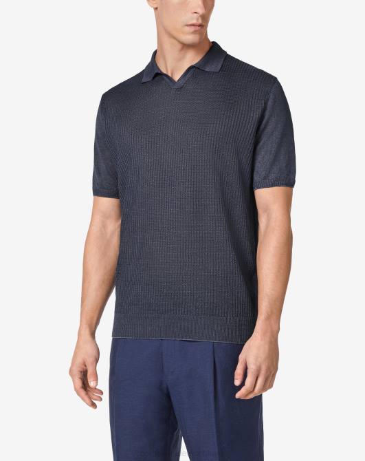 Kurzarm-Poloshirt aus der Bio-Linie Corneliani Männer 8RL0255 Navy blau Kleidung