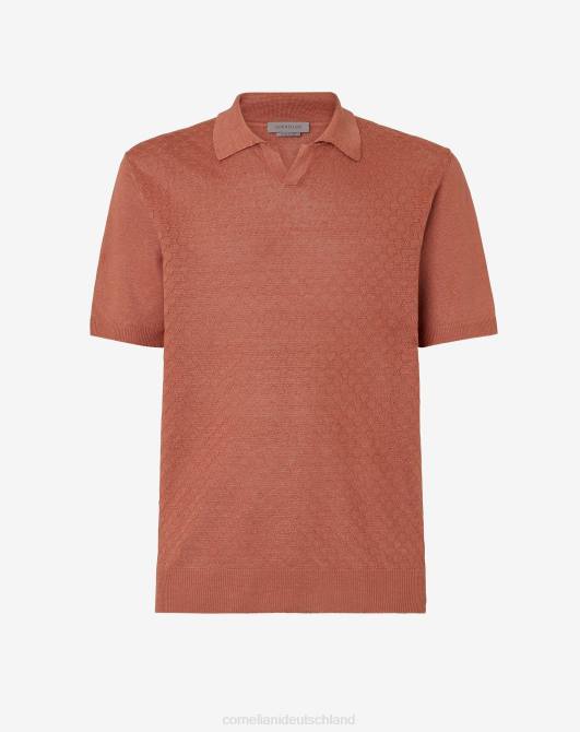 Poloshirt aus Leinen mit V-Ausschnitt Corneliani Männer 8RL0254 gebrannte Siena Kleidung