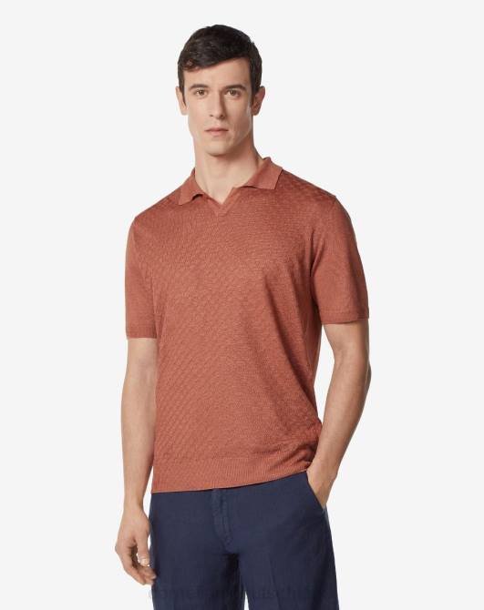 Poloshirt aus Leinen mit V-Ausschnitt Corneliani Männer 8RL0254 gebrannte Siena Kleidung