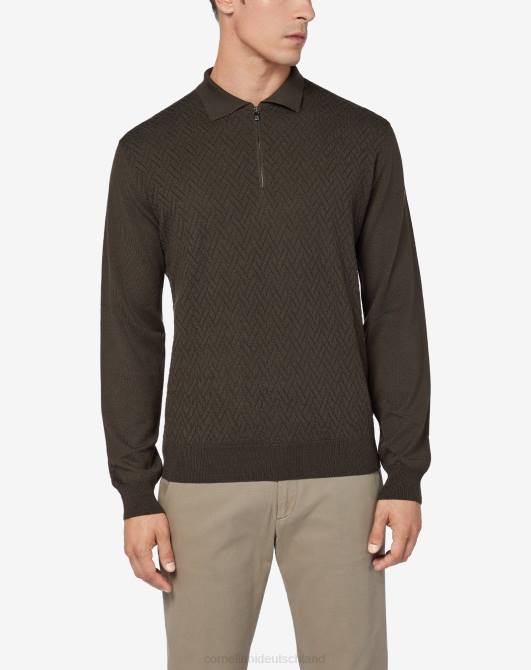 Poloshirt aus Merinowolle mit erhabenen Nähten Corneliani Männer 8RL0281 Grün Kleidung