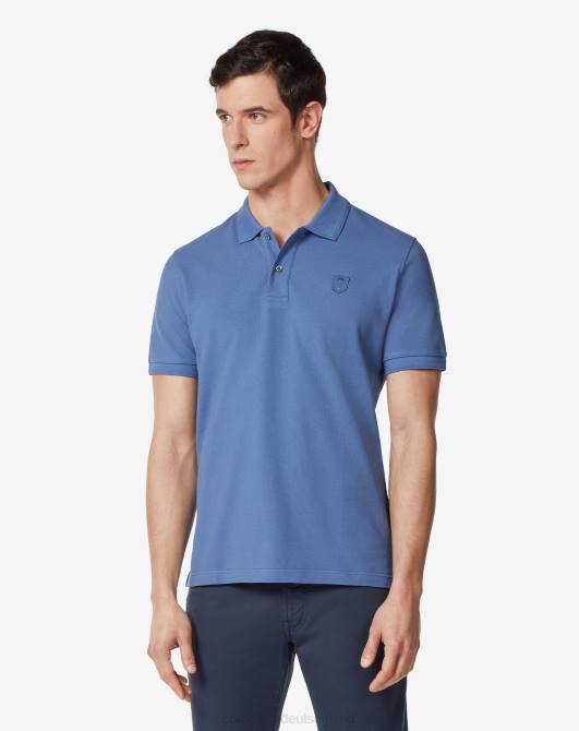 Poloshirt aus offener Piqué-Baumwolle mit Wappen Corneliani Männer 8RL0243 Blau Kleidung