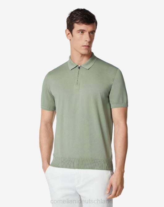 Poloshirt aus ultraleichter Baumwolle mit Reißverschluss Corneliani Männer 8RL0268 Grün Kleidung