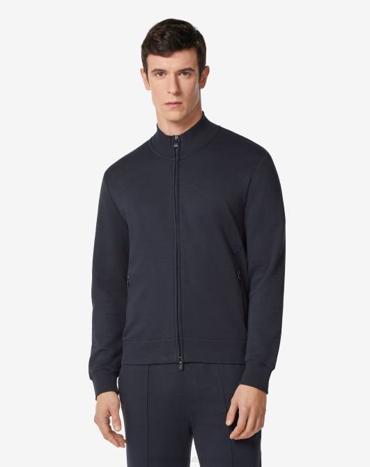 Baumwoll-Sweatshirt mit durchgehendem Reißverschluss Corneliani Männer 8RL0130 Navy blau Kleidung