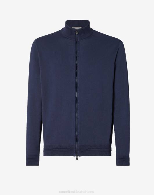 Baumwollpullover mit durchgehendem Reißverschluss Corneliani Männer 8RL0122 Navy blau Kleidung