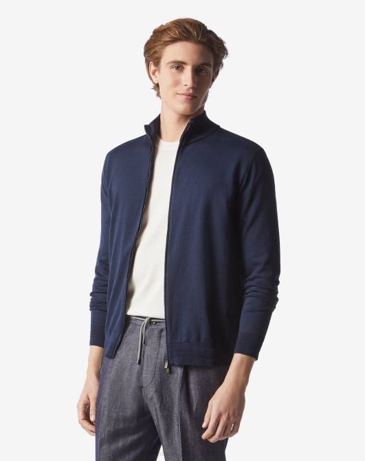 Baumwollpullover mit durchgehendem Reißverschluss Corneliani Männer 8RL0122 Navy blau Kleidung