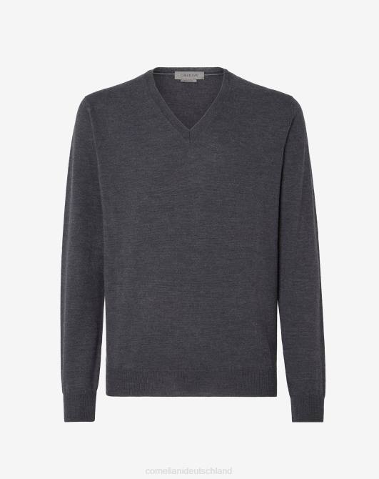 Dunkelgrau melierter Pullover aus Merinowolle mit V-Ausschnitt Corneliani Männer 8RL0170 dunkelgrau Kleidung