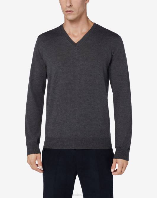 Dunkelgrau melierter Pullover aus Merinowolle mit V-Ausschnitt Corneliani Männer 8RL0170 dunkelgrau Kleidung
